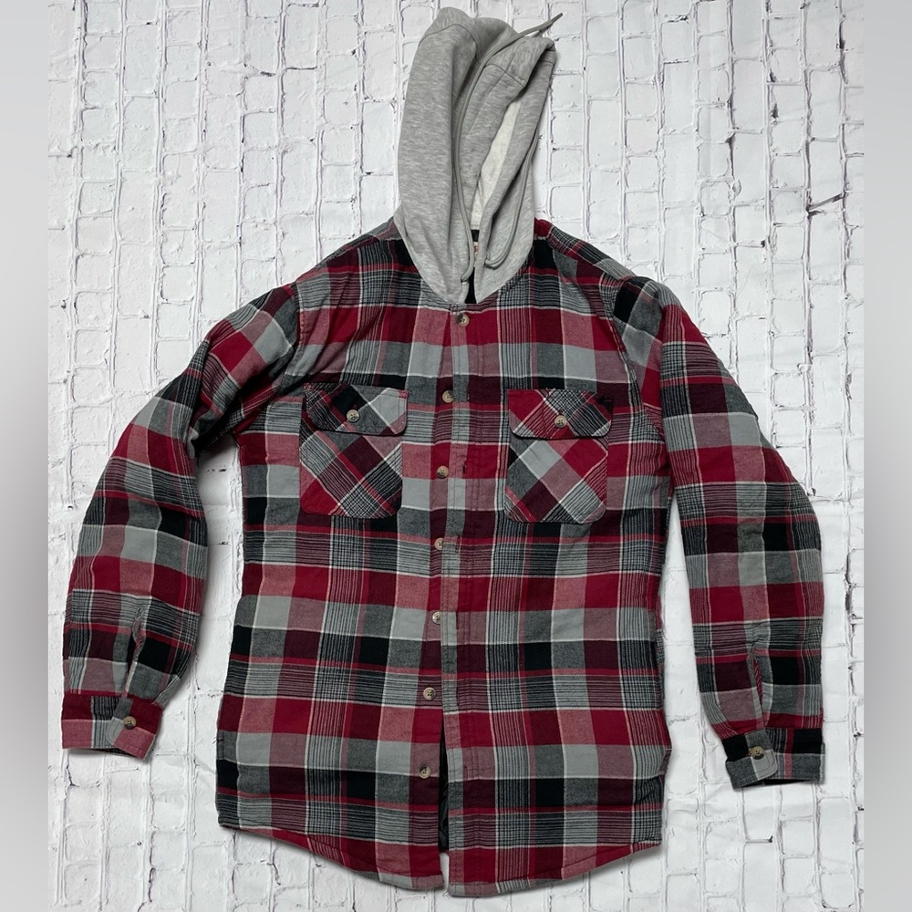 Wrangler Authentics Men's Long Sleeve Quilted Shirt Jacket with Hood
